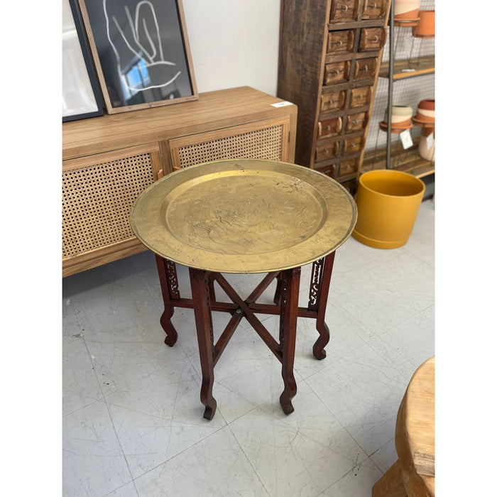 Vintage Brass Top Table With Foldable Base