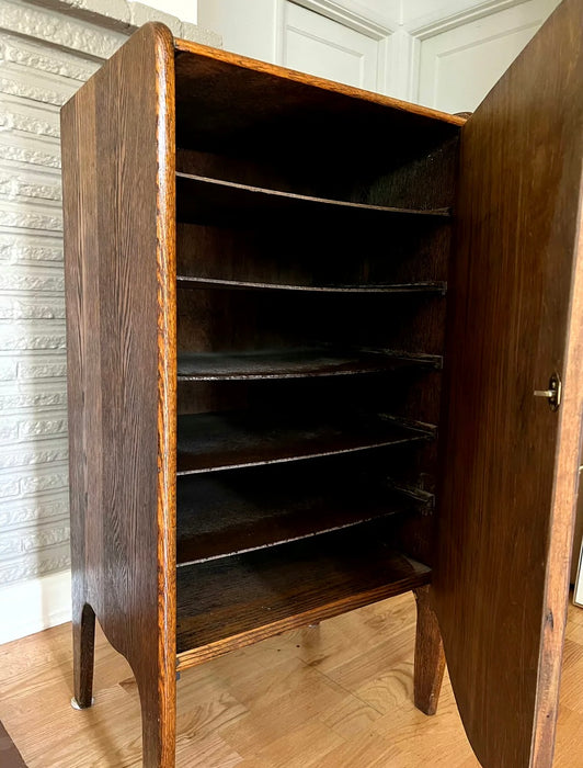 Antique Sheet Music Tiger Oak Cabinet, Record Cabinet, Side Table