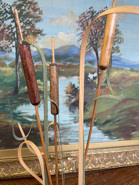 Handcrafted Wooden Cattail a Sculpture by Wood N' Things, Minnesota Studio Craft Botanical Art