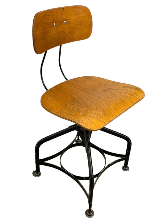 Vintage Industrial Adjustable Height Drafting Chair with Bentwood Seat