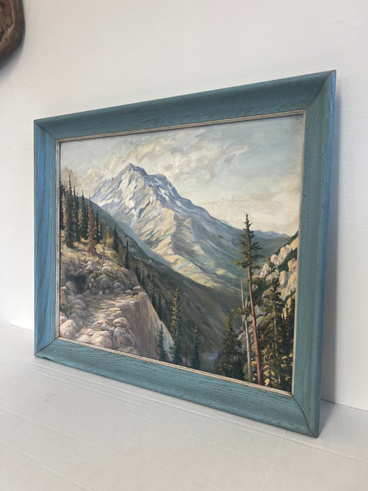 Framed Signed and dated Vintage Painting depicting a Serene mountain forest scene.