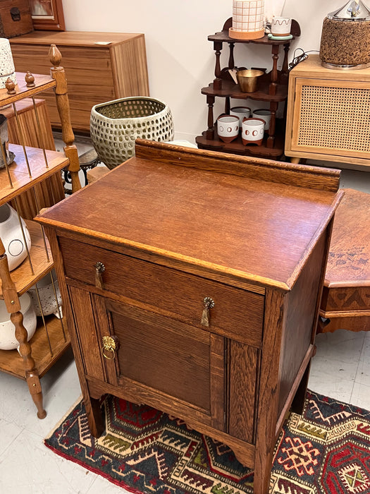 Vintage English Oak Wood Cabinet with Arts and Crafts and Mission Design Elements