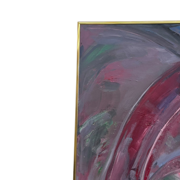 Large Abstract Expressionist Painting in Brass Toned Frame, Modern Color Field Wall Art