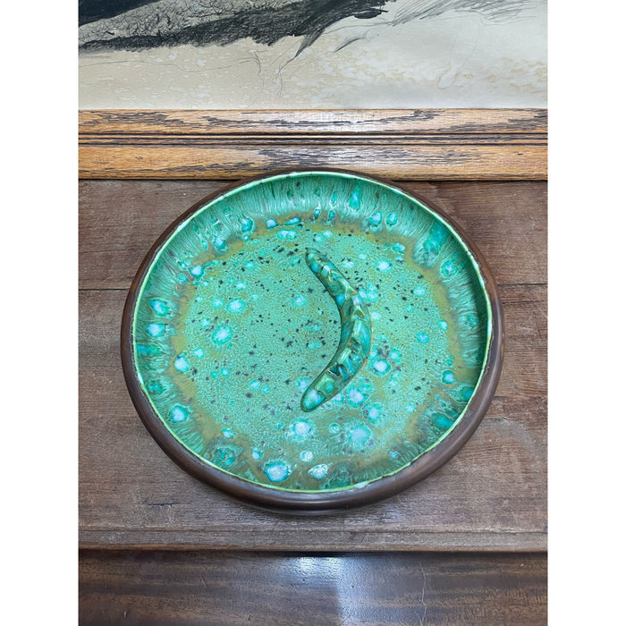 Vintage Mid Century Modern Large Ash Tray Dish With Beautiful Glazed Interior.