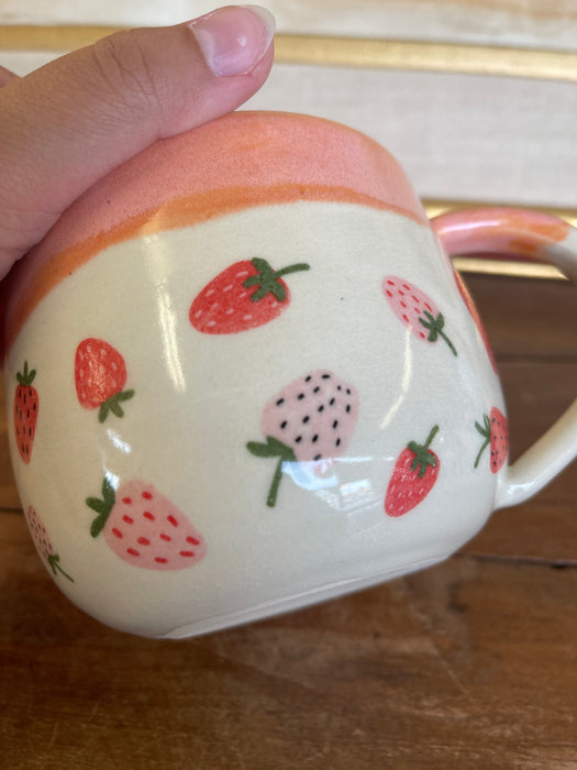 Handmade Wheel-Thrown Ceramic Strawberry Mug with Peach Glaze Interior