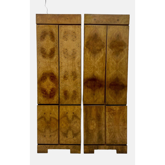 Vintage Mid Century Modern Armoire or Storage Cabinet Set in Olive Burl by Milo Baughman (Available by Online Purchase Only)