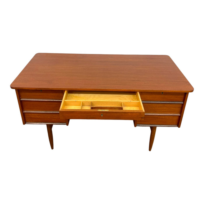 Vintage Mid Century Modern Danish Teak Executive Desk with Rear Bookshelf