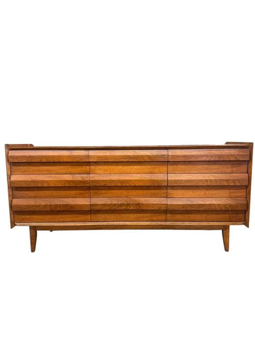 Vintage Mid Century Modern Solid Walnut 9 Drawer Dresser by Lane First Edition