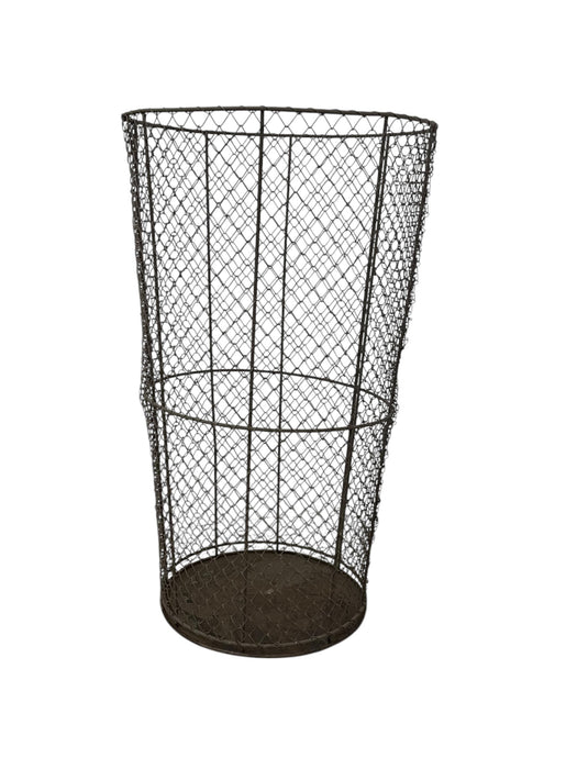 Vintage Industrial Wire Mesh Metal Trash Can / Waste Basket - Tapered Cylindrical Open-Top Bin