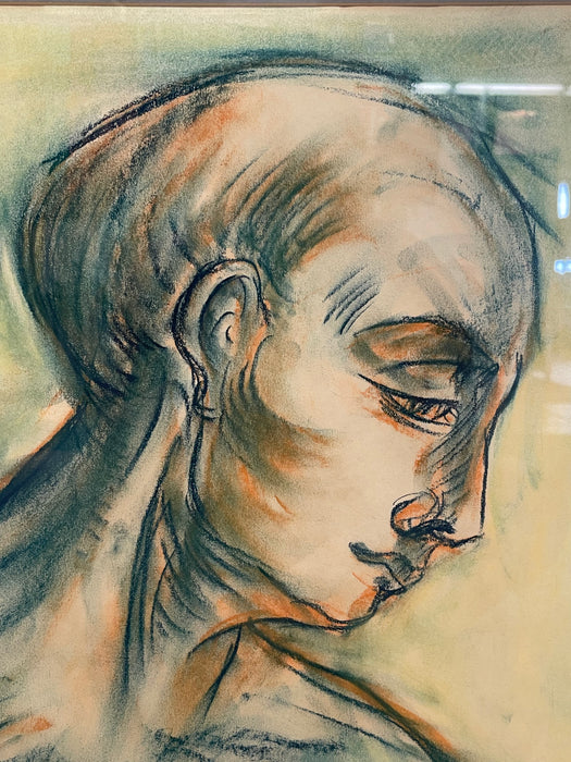 Vintage Mid Century Modern '90 Pastel Portrait Drawing Signed M. Costello, Framed Original Artwork
