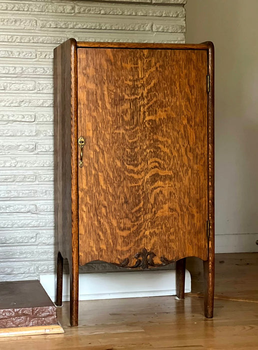 Antique Sheet Music Tiger Oak Cabinet, Record Cabinet, Side Table