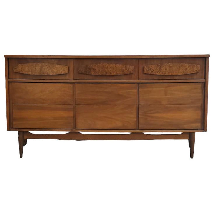 Vintage Mid Century Modern Dresser with Burl-wood Accents Dovetailed Drawers (Available for Online Purchase Only)