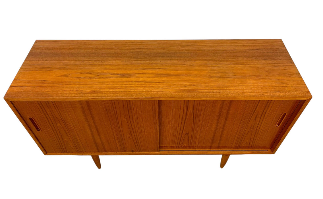 Vintage Danish Mid-Century Modern Teak Sliding Door Credenza / Sideboard
with Drawer