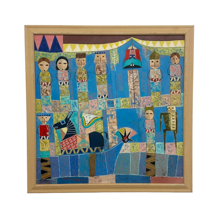 Original 1993 "Prana" Ubud Bali Modern Primitive Painting – Vintage Geometric Balinese Folk Art