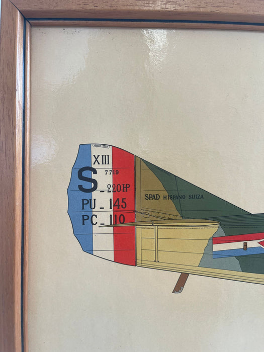 Vintage Framed Lithograph Print of a SPAD S.13 1917 plane.