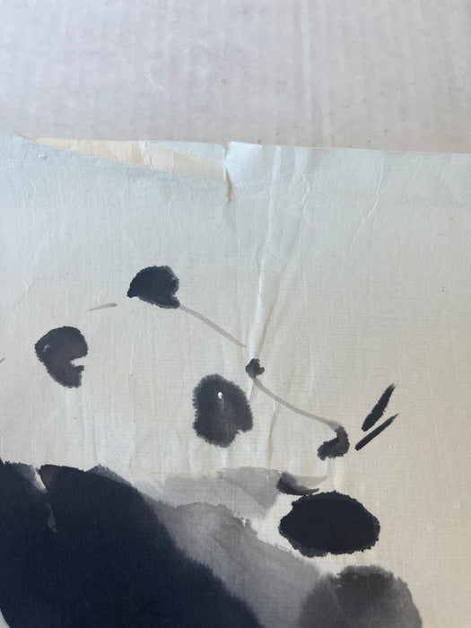 Vintage Chinese-Style ink Painting of Pandas on Rice Paper, Signed J.R Gaston
