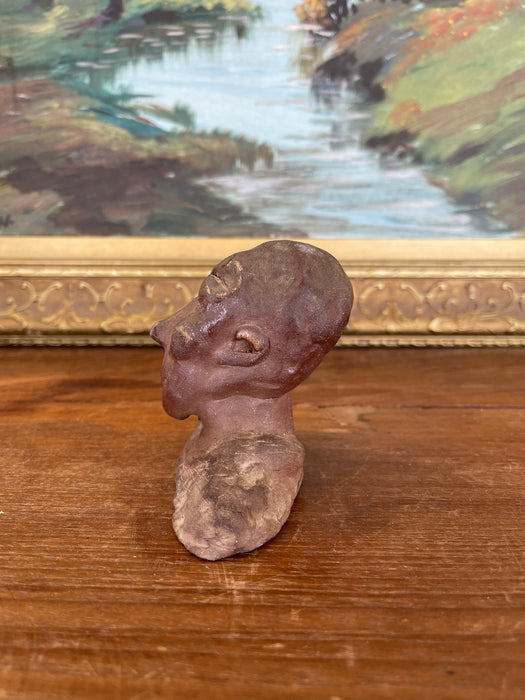 Vintage Abstract Clay Bust Sculpture with Possibly Red Iron Oxide Finish
