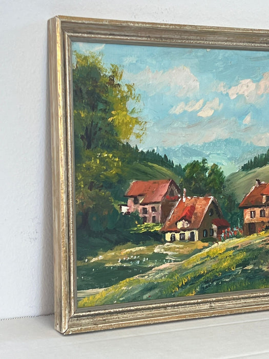 Vintage Mid Century Modern Original painting Valley Houses.