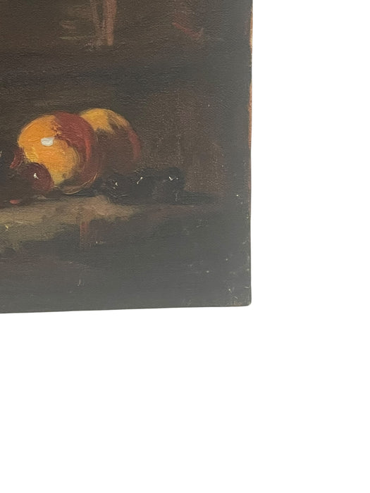 Vintage Still Life Oil Painting with Fruit and Wine Goblet on Canvas