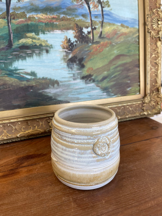 Signed Studio Pottery Stoneware Vessel by Freeburg with Embossed Medallion