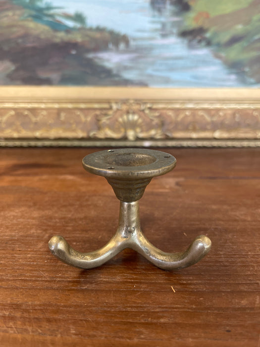 Likely Antique Brass Toned Tripod Wall Hook or Hat Rack Base Mount