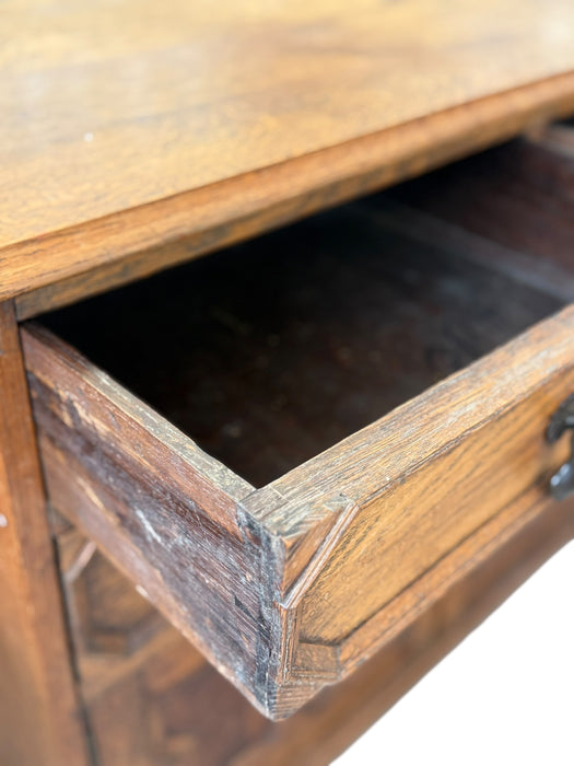 Early 20th Century Antique Jacobean Style English Cabinet with Oak Construction and Metal Drop Pulls