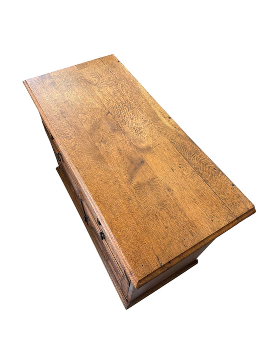 Early 20th Century Antique Jacobean Style English Cabinet with Oak Construction and Metal Drop Pulls