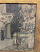 Early 20th Century Painting of Monk at Monastery Entrance Framed Architectural Religious Scene