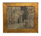 Early 20th Century Painting of Monk at Monastery Entrance Framed Architectural Religious Scene