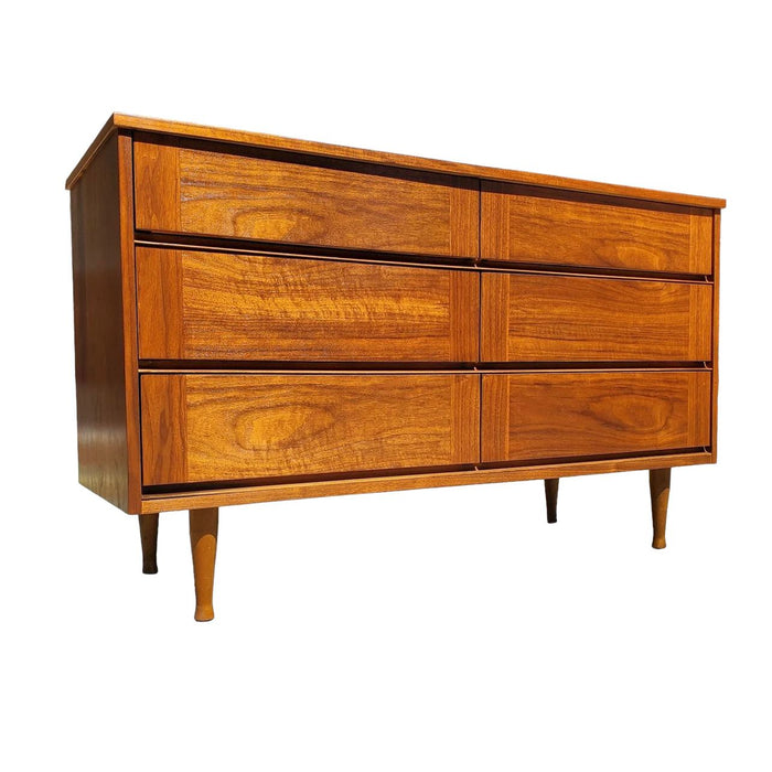Vintage Mid Century Modern Dresser Dovetail 6 Drawers Walnut Wood