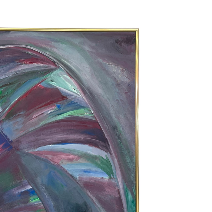 Large Abstract Expressionist Painting in Brass Toned Frame, Modern Color Field Wall Art