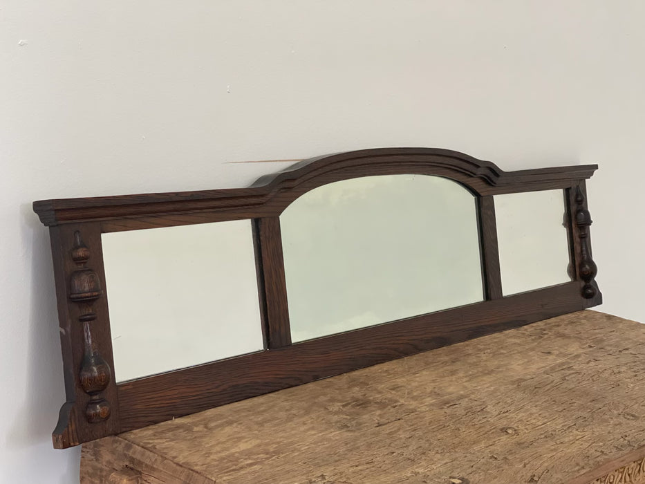 Vintage Three-Panel Wall Mirror with Arched Crest and Turned Wood Frame