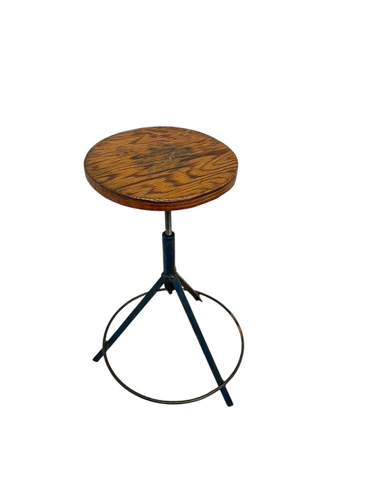 Vintage Industrial Stool with Solid Wood Round Seat and Metal Tripod Base