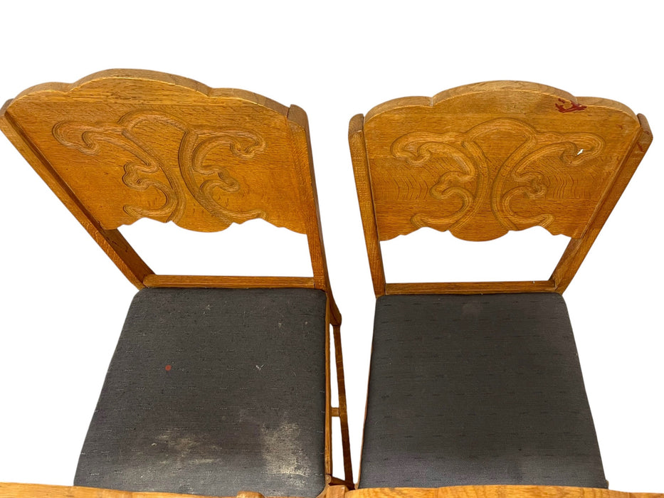 Vintage Set of 4 Carved Dining Chairs with Upholstered Seats.