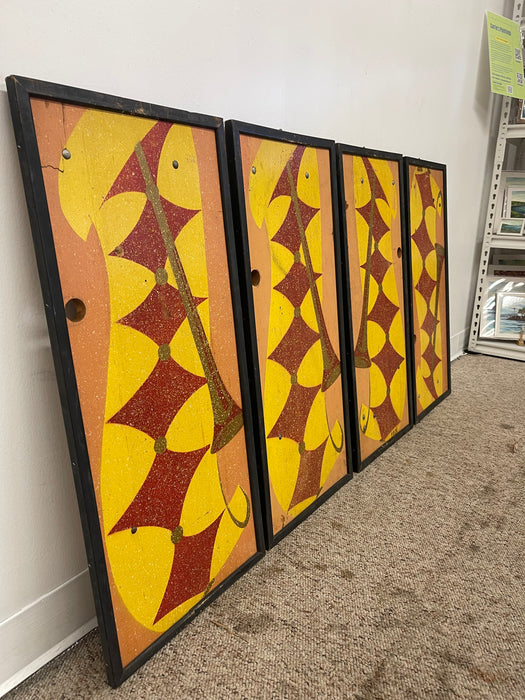 Vintage Mid-Century Modern Geometric Wall Panels, Set of Four, Orange and Yellow Abstract Wall Art