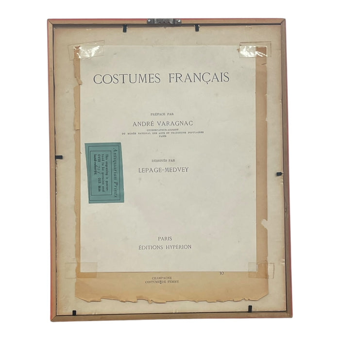 Vintage French Fashion Print by Lepage-Medvey, Costumes Français Champagne Woman, Framed Paris Editions Hyperion Illustration.