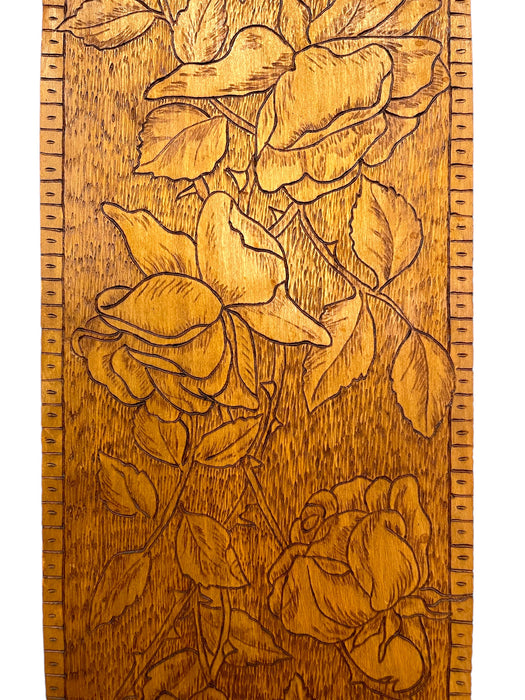 Antique Hand-Carved Floral Wooden Wall Panel with Rose Motif