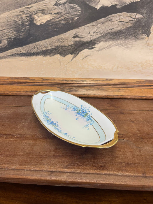 Vintage Hand Painted Blue Forget Me Not Floral Tray From Bavaria