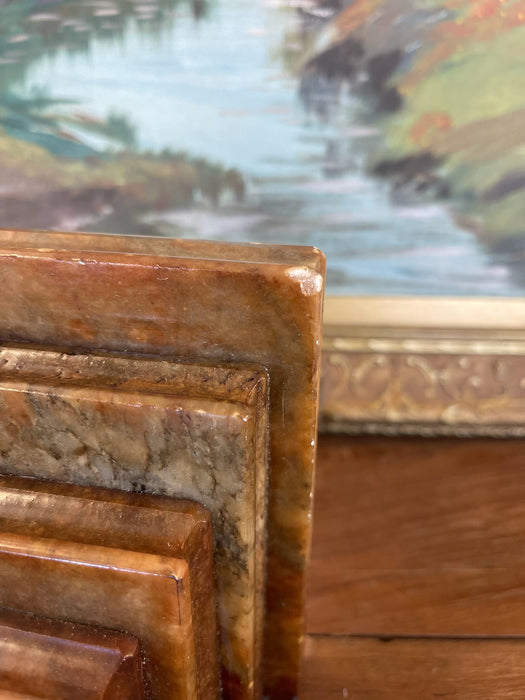Vintage Polished Likely Onyx Marble Bookend in Graduated Stacked Form.
