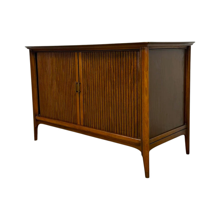 Vintage Mid-Century Modern Walnut Tambour Door Credenza / Media Console