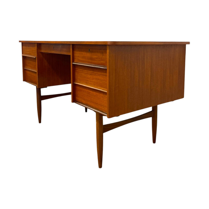 Vintage Mid Century Modern Danish Teak Executive Desk with Rear Bookshelf