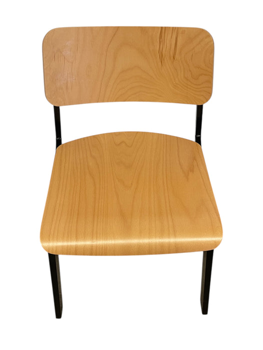 Mid-Century Modern Industrial Plywood and Black Metal Stacking Chair