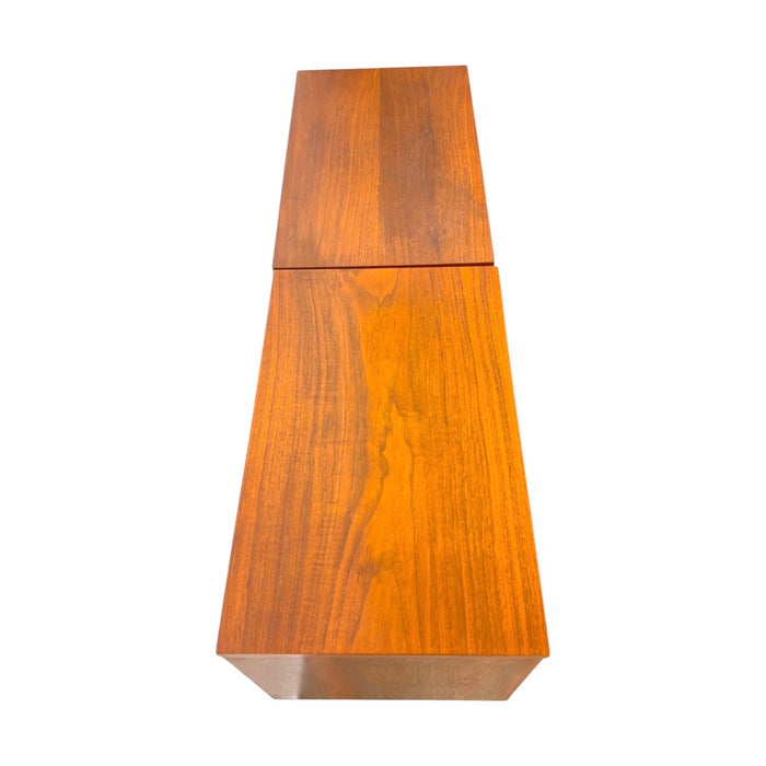 Vintage Mid-Century Modern Walnut 4-Piece Bedroom Set With Diamond Parquet Accent Inlay– Highboy, Long Dresser, & End Table Set