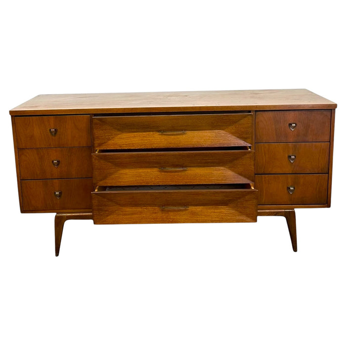 Mid-Century Modern Nine-Drawer Dresser or Credenza with Diamond Faceted Drawers