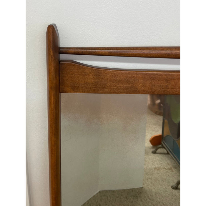 Vintage Walnut Toned Mid Century Modern Wood Framed Mirror.