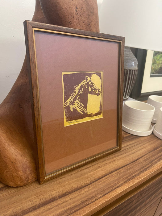 Vintage Rustic Western Horse Silhouette print, signed, dated, and numbered.