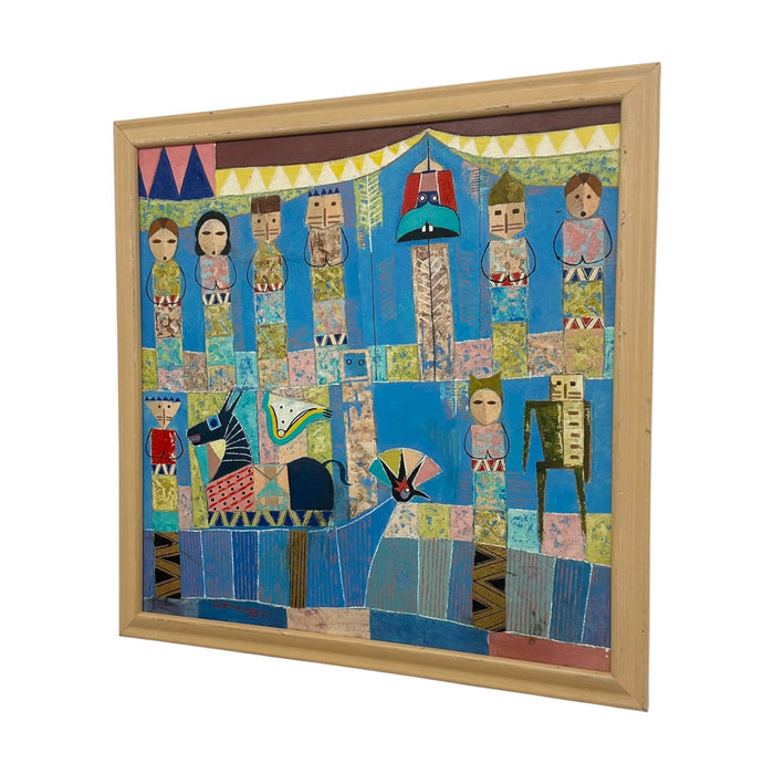 Original 1993 "Prana" Ubud Bali Modern Primitive Painting – Vintage Geometric Balinese Folk Art