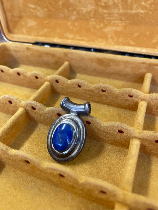 Vintage Sterling Silver Pendant with Oval Blue Cabochon Stone, Marked 925