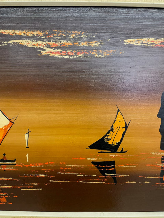 Framed Modern Coastal Sailboat Landscape Painting Signed "Linda" - Abstract
Seascape Wall Art