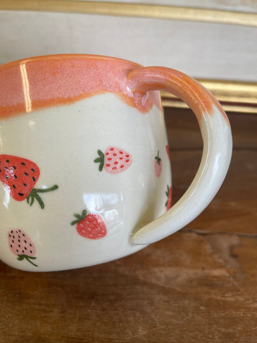 Handmade Wheel-Thrown Ceramic Strawberry Mug with Peach Glaze Interior